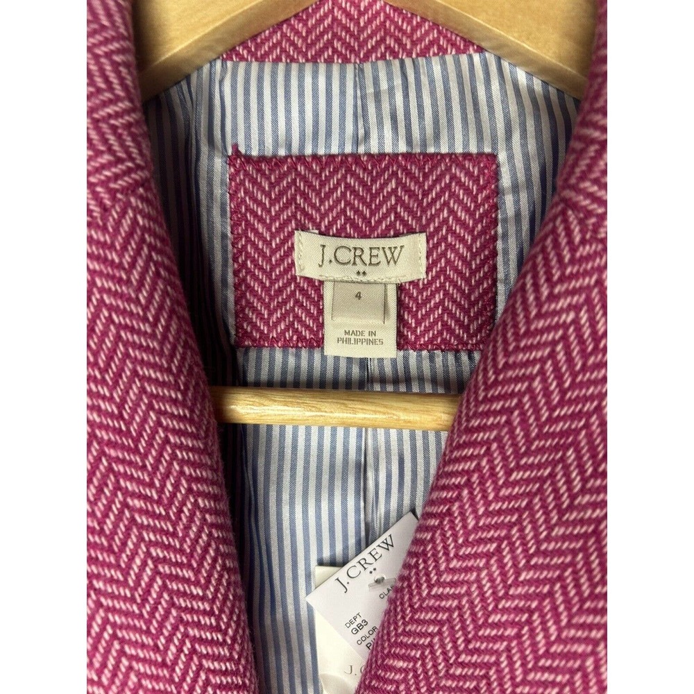 J Crew Blazer Jacket Wool Blend Womens SZ 4 Pink Herringbone with Buttons NWT - Picture 4 of 9